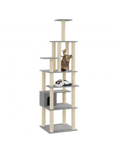 Albero per Gatti con Tiragraffi in Sisal Grigio Chiaro 183 cm