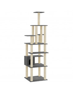 Albero per Gatti con Tiragraffi in Sisal Grigio Scuro 183 cm 2