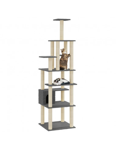 Albero per Gatti con Tiragraffi in Sisal Grigio Scuro 183 cm