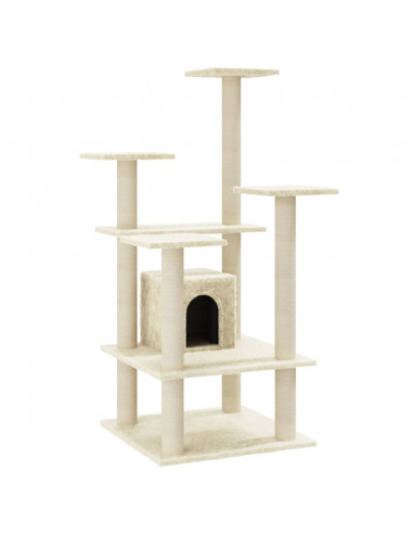 Albero per Gatti con Pali Tiragraffi in Sisal Crema 110 cm