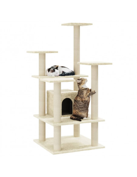 Albero per Gatti con Pali Tiragraffi in Sisal Crema 110 cm