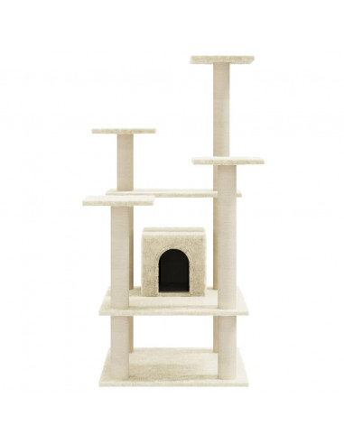 Albero per Gatti con Pali Tiragraffi in Sisal Crema 110 cm