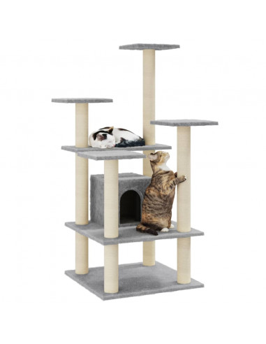 Albero per Gatti con Tiragraffi in Sisal Grigio Chiaro 110 cm