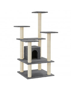 Albero per Gatti con Tiragraffi in Sisal Grigio Scuro 110 cm 2