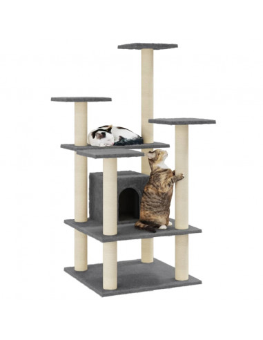 Albero per Gatti con Tiragraffi in Sisal Grigio Scuro 110 cm