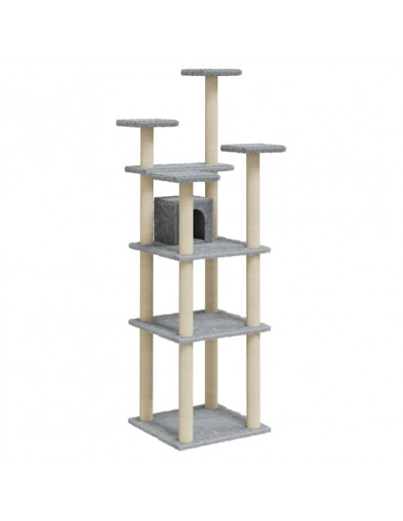 Albero per Gatti con Tiragraffi in Sisal Grigio Chiaro 171 cm