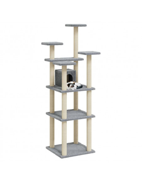 Albero per Gatti con Tiragraffi in Sisal Grigio Chiaro 171 cm