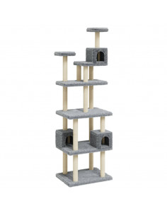 Albero per Gatti con Tiragraffi in Sisal Grigio Chiaro 188 cm 2