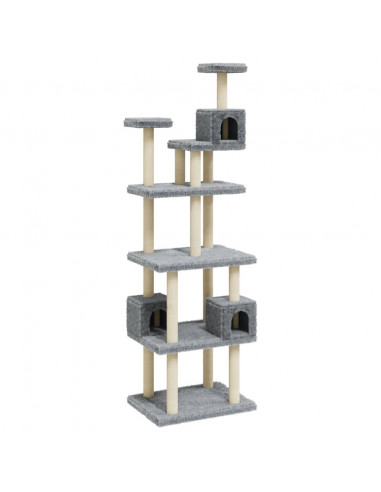 Albero per Gatti con Tiragraffi in Sisal Grigio Chiaro 188 cm