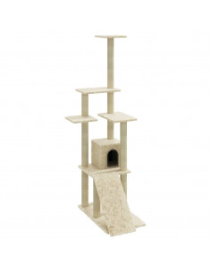 Albero per Gatti con Tiragraffi in Sisal Crema 155 cm 2