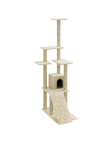 Albero per Gatti con Tiragraffi in Sisal Crema 155 cm