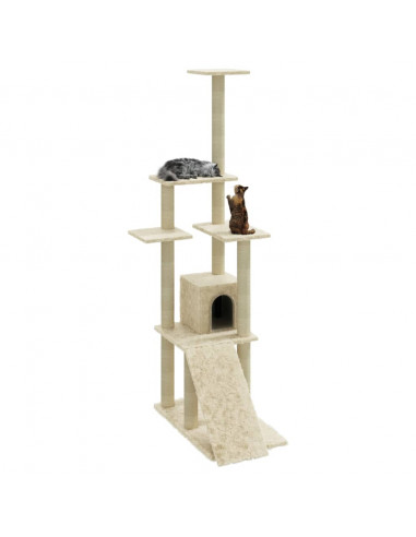 Albero per Gatti con Tiragraffi in Sisal Crema 155 cm