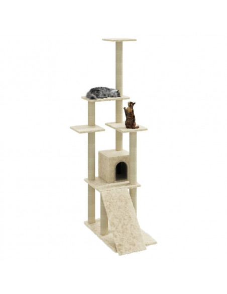 Albero per Gatti con Tiragraffi in Sisal Crema 155 cm