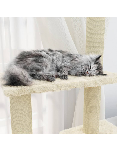 Albero per Gatti con Tiragraffi in Sisal Crema 155 cm