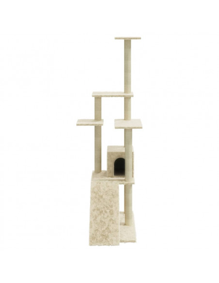Albero per Gatti con Tiragraffi in Sisal Crema 155 cm