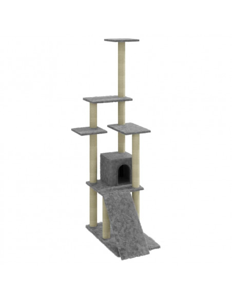 Albero per Gatti con Tiragraffi in Sisal Grigio Chiaro 155 cm