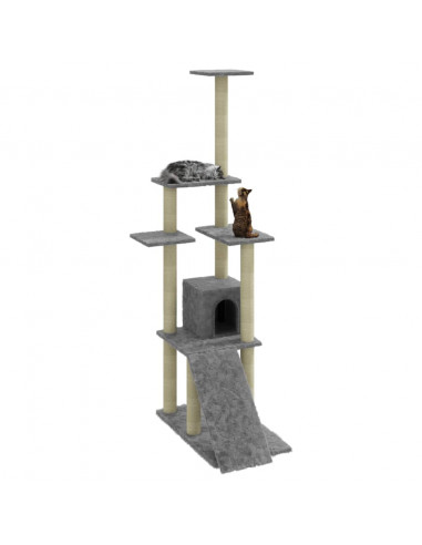 Albero per Gatti con Tiragraffi in Sisal Grigio Chiaro 155 cm