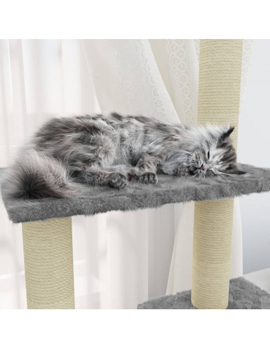 Albero per Gatti con Tiragraffi in Sisal Grigio Chiaro 155 cm