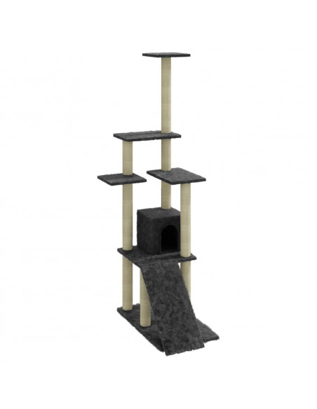 Albero per Gatti con Tiragraffi in Sisal Grigio Scuro 155 cm