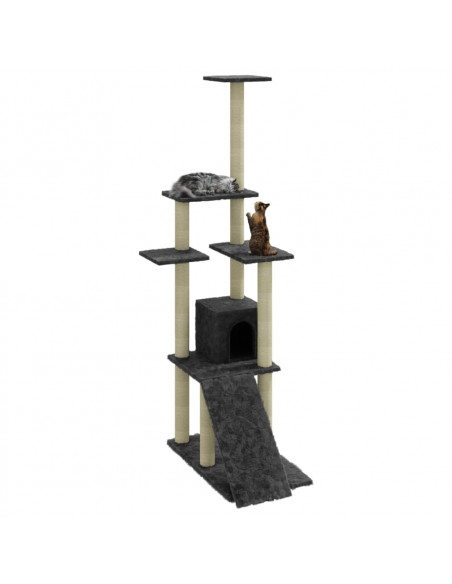 Albero per Gatti con Tiragraffi in Sisal Grigio Scuro 155 cm