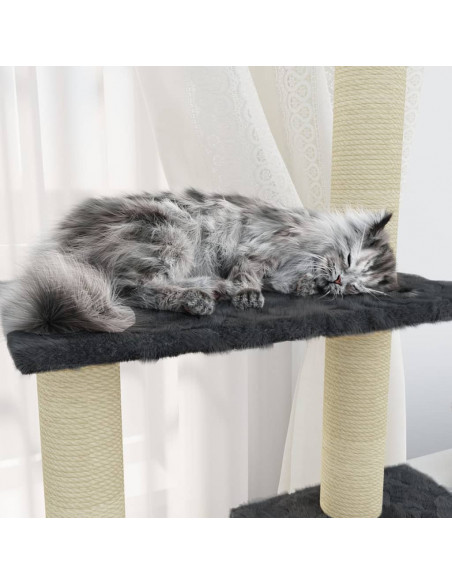 Albero per Gatti con Tiragraffi in Sisal Grigio Scuro 155 cm