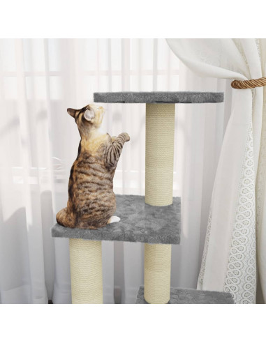 Albero per Gatti con Tiragraffi in Sisal Grigio Chiaro 92 cm