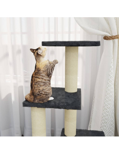 Albero per Gatti con Tiragraffi in Sisal Grigio Scuro 92 cm