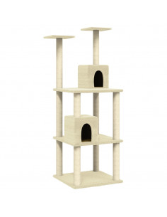 Albero per Gatti con Tiragraffi in Sisal Crema 141 cm 2