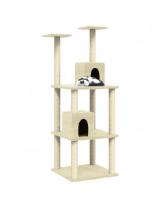 Albero per Gatti con Tiragraffi in Sisal Crema 141 cm 2