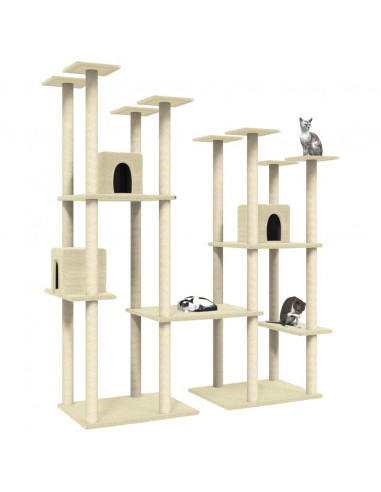 Albero per Gatti con Tiragraffi in Sisal Crema 174 cm