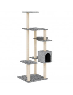 Albero per Gatti con Tiragraffi in Sisal Grigio Chiaro 142 cm 2