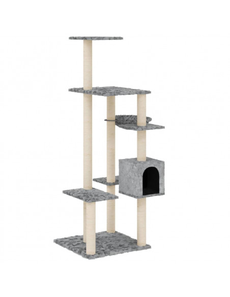 Albero per Gatti con Tiragraffi in Sisal Grigio Chiaro 142 cm