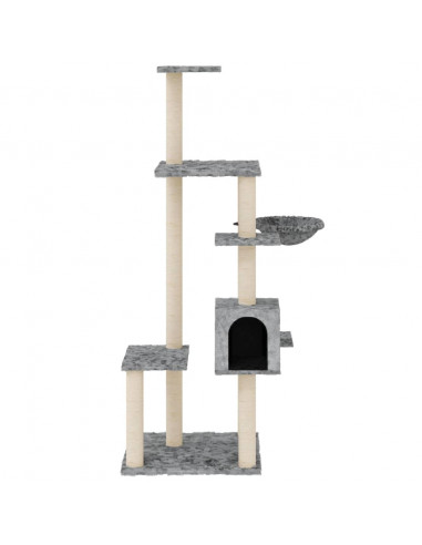 Albero per Gatti con Tiragraffi in Sisal Grigio Chiaro 142 cm