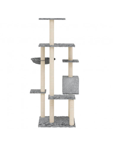 Albero per Gatti con Tiragraffi in Sisal Grigio Chiaro 142 cm