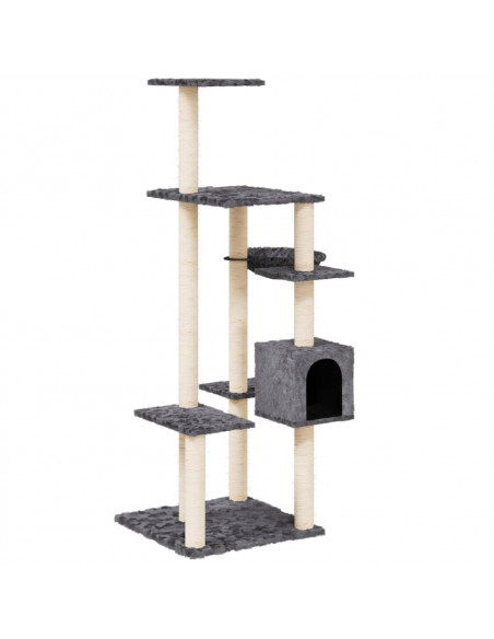 Albero per Gatti con Tiragraffi in Sisal Grigio Scuro 142 cm