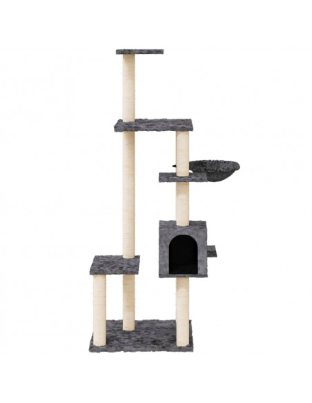Albero per Gatti con Tiragraffi in Sisal Grigio Scuro 142 cm