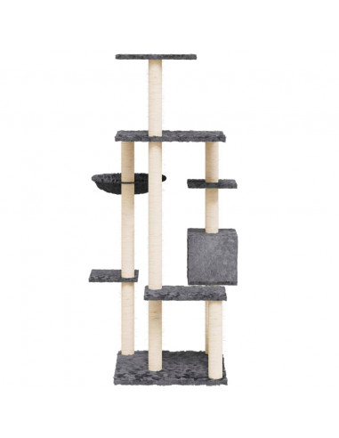 Albero per Gatti con Tiragraffi in Sisal Grigio Scuro 142 cm