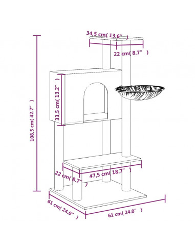 Albero per Gatti con Tiragraffi in Sisal Grigio Chiaro 108,5 cm