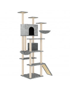Albero per Gatti con Tiragraffi in Sisal Grigio Chiaro 191 cm 2