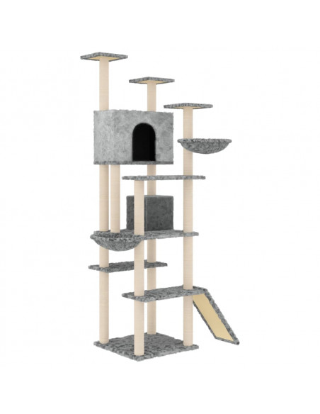 Albero per Gatti con Tiragraffi in Sisal Grigio Chiaro 191 cm