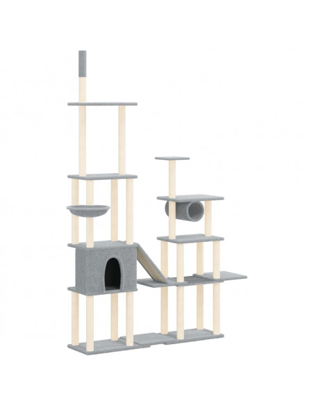 Albero per Gatti con Tiragraffi in Sisal Grigio Chiaro 279 cm