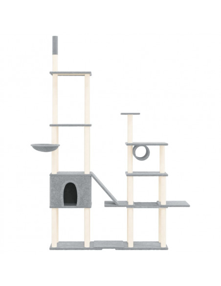 Albero per Gatti con Tiragraffi in Sisal Grigio Chiaro 279 cm
