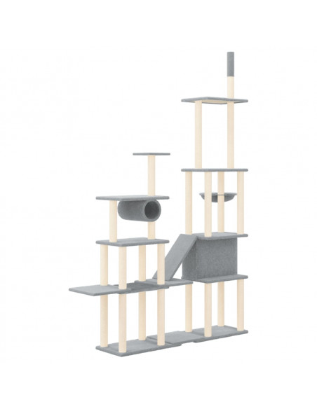 Albero per Gatti con Tiragraffi in Sisal Grigio Chiaro 279 cm