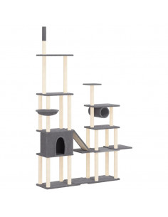Albero per Gatti con Tiragraffi in Sisal Grigio Scuro 279 cm 2