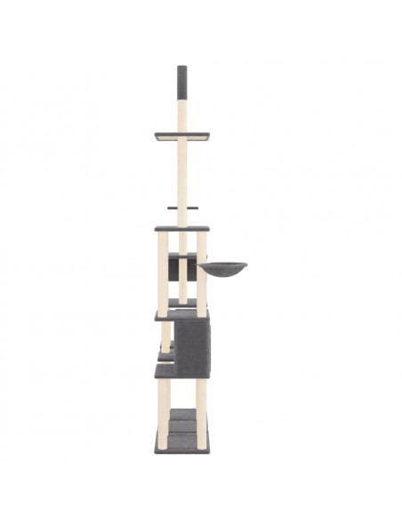 Albero per Gatti con Tiragraffi in Sisal Grigio Scuro 279 cm