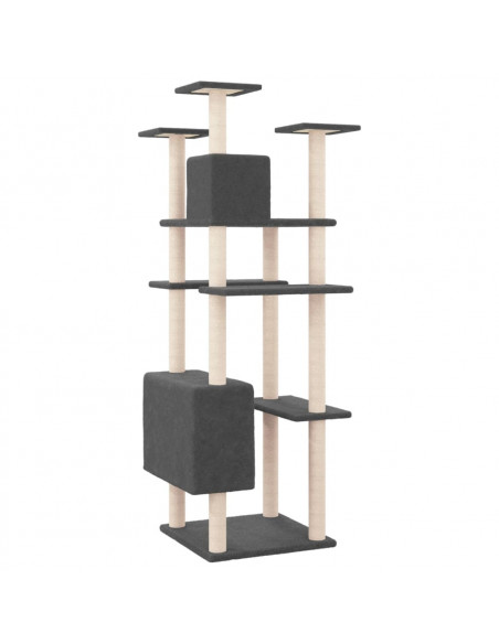 Albero per Gatti con Tiragraffi in Sisal Grigio Scuro 162 cm