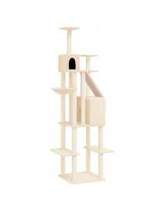 Albero per Gatti con Tiragraffi in Sisal Crema 201 cm 2