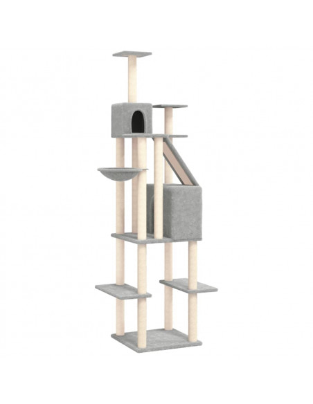 Albero per Gatti con Tiragraffi in Sisal Grigio Chiaro 201 cm