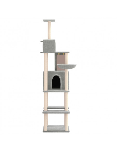 Albero per Gatti con Tiragraffi in Sisal Grigio Chiaro 201 cm