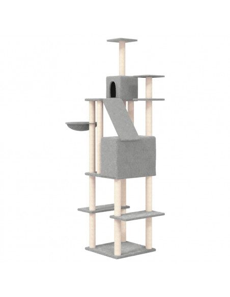 Albero per Gatti con Tiragraffi in Sisal Grigio Chiaro 201 cm